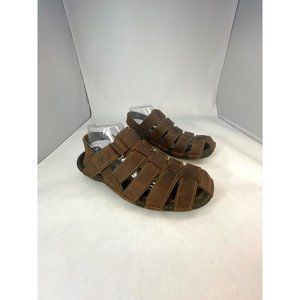Timberland Mens Sandals Brown Leather Peep Toe Hook & Loop size  8